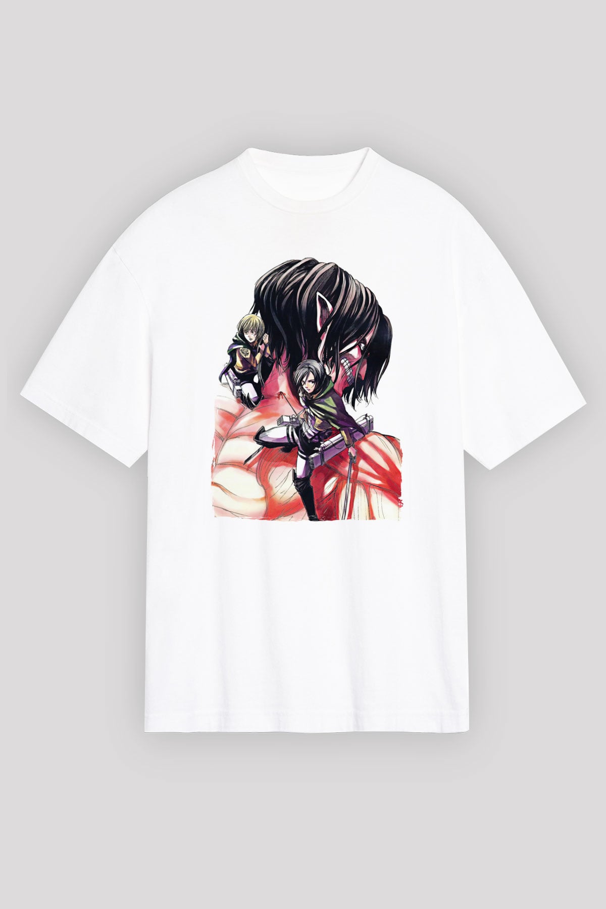 Attack On Titan Baskılı Unisex Siyah Oversize Tişört - Tshirt