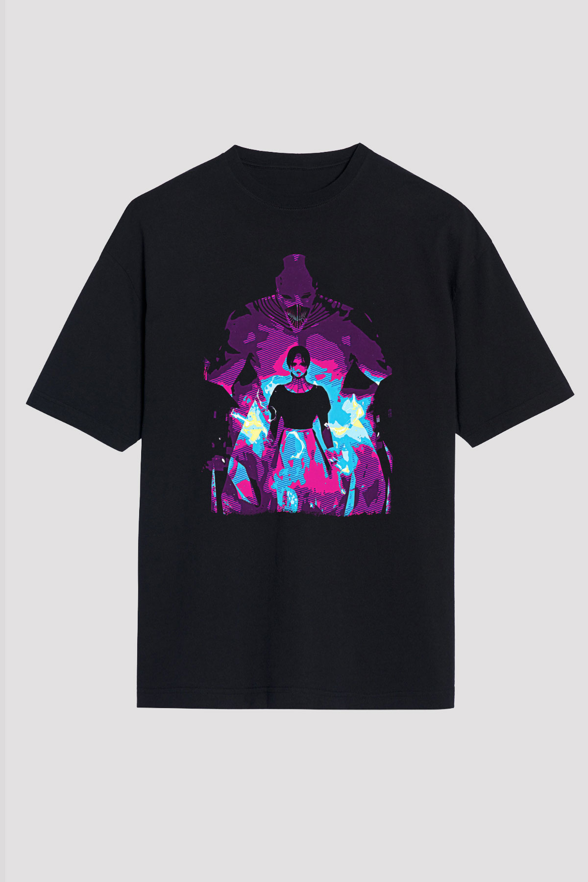 Attack On Titan Baskılı Unisex Siyah Oversize Tişört - Tshirt