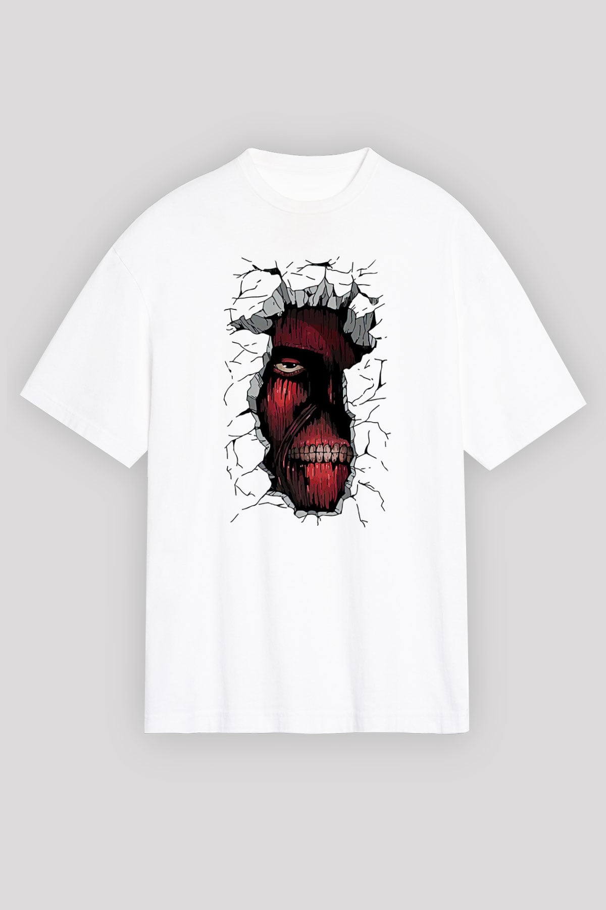 Attack On Titan Baskılı Unisex Siyah Oversize Tişört - Tshirt