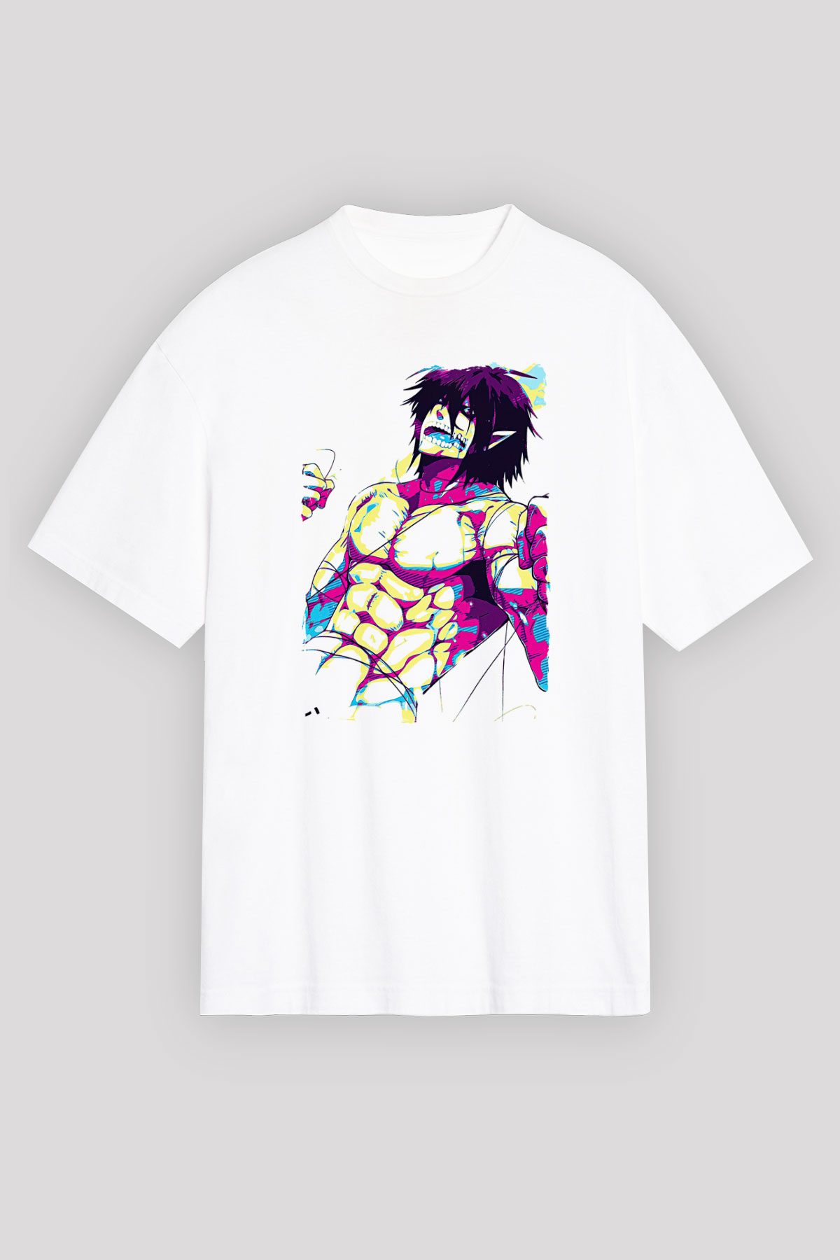Attack On Titan Baskılı Unisex Siyah Oversize Tişört - Tshirt