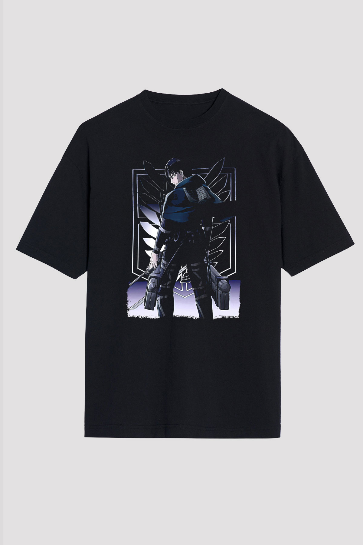 Attack On Titan Baskılı Unisex Siyah Oversize Tişört - Tshirt
