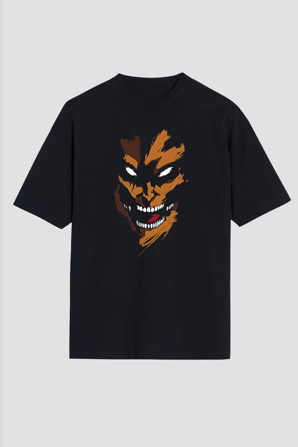 Attack On Titan Baskılı Unisex Siyah Oversize Tişört - Tshirt