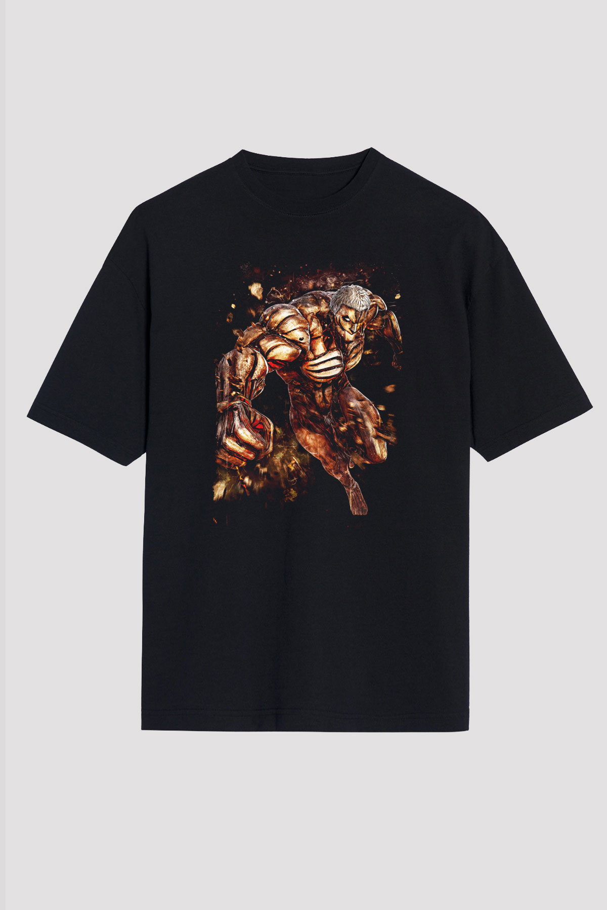 Attack On Titan Baskılı Unisex Siyah Oversize Tişört - Tshirt