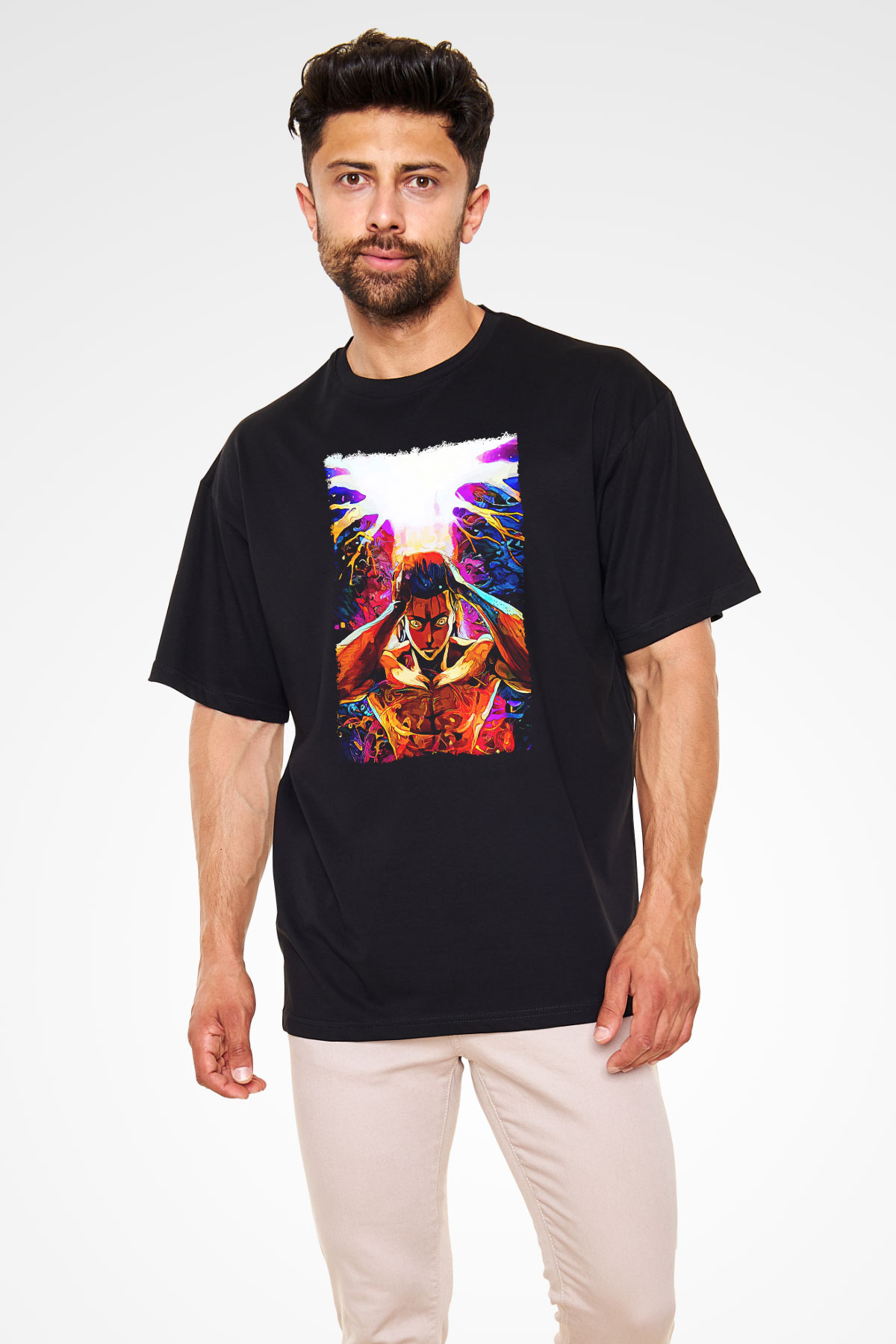 Attack On Titan Baskılı Unisex Siyah Oversize Tişört - Tshirt