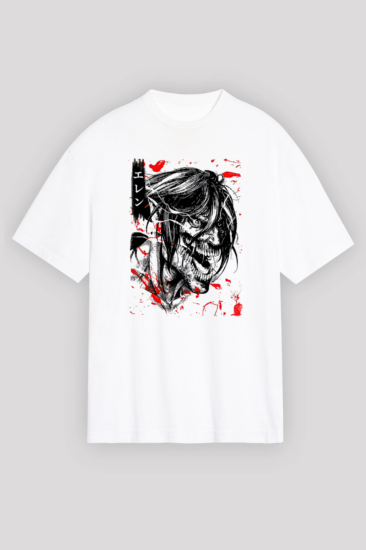 Attack On Titan Baskılı Unisex Siyah Oversize Tişört - Tshirt