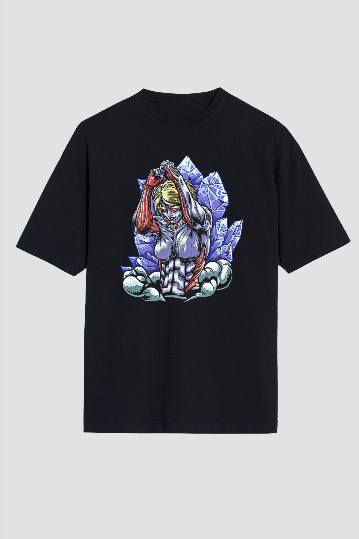Attack On Titan Baskılı Unisex Siyah Oversize Tişört - Tshirt