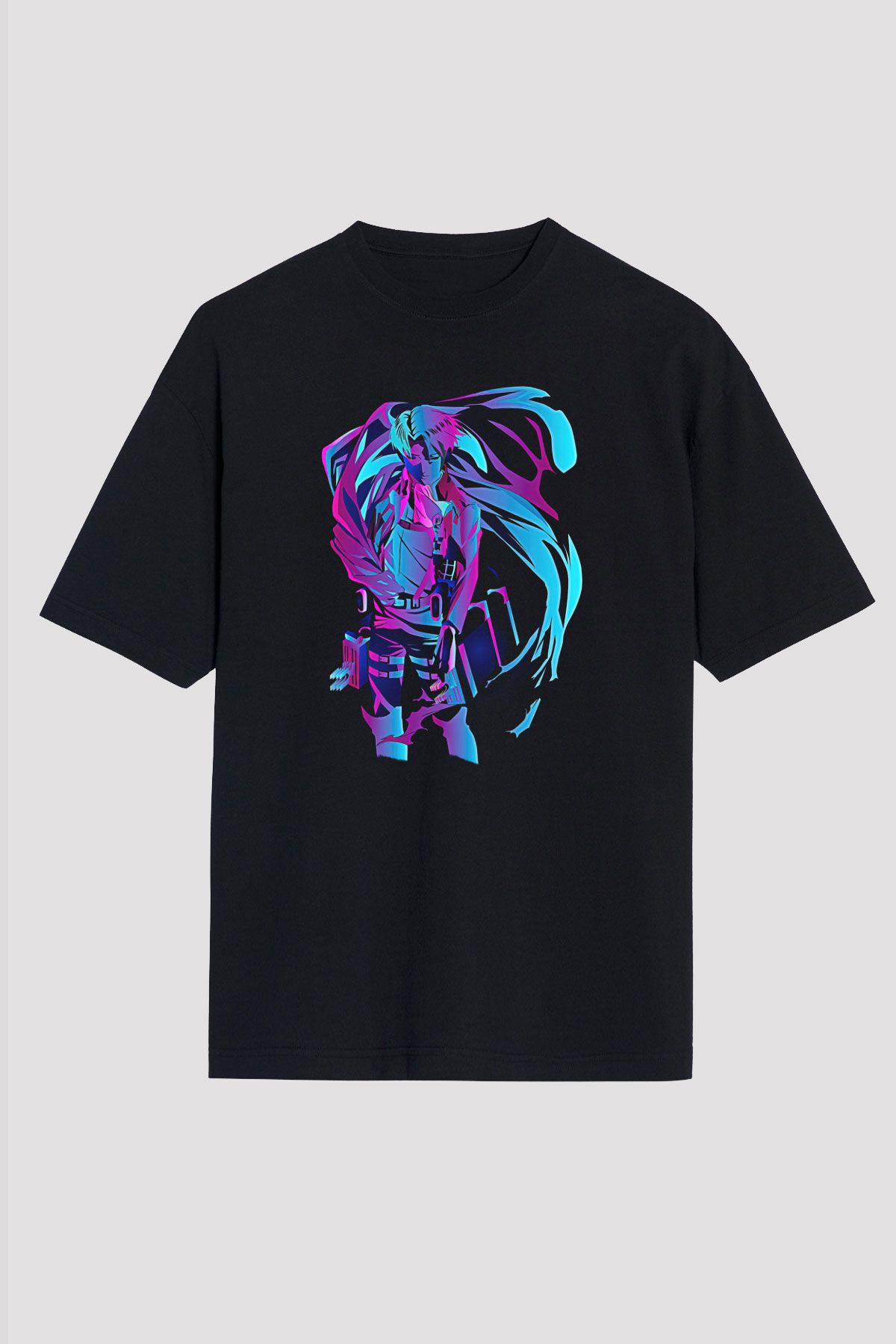 Attack On Titan Baskılı Unisex Siyah Oversize Tişört - Tshirt