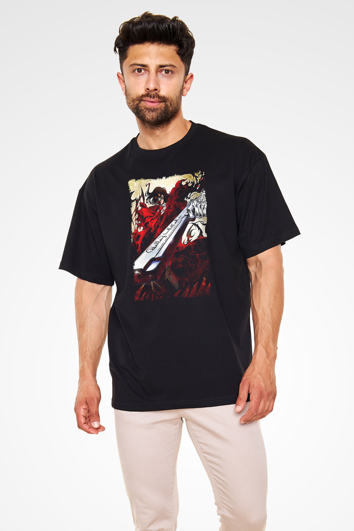 Attack On Titan Baskılı Unisex Siyah Oversize Tişört - Tshirt