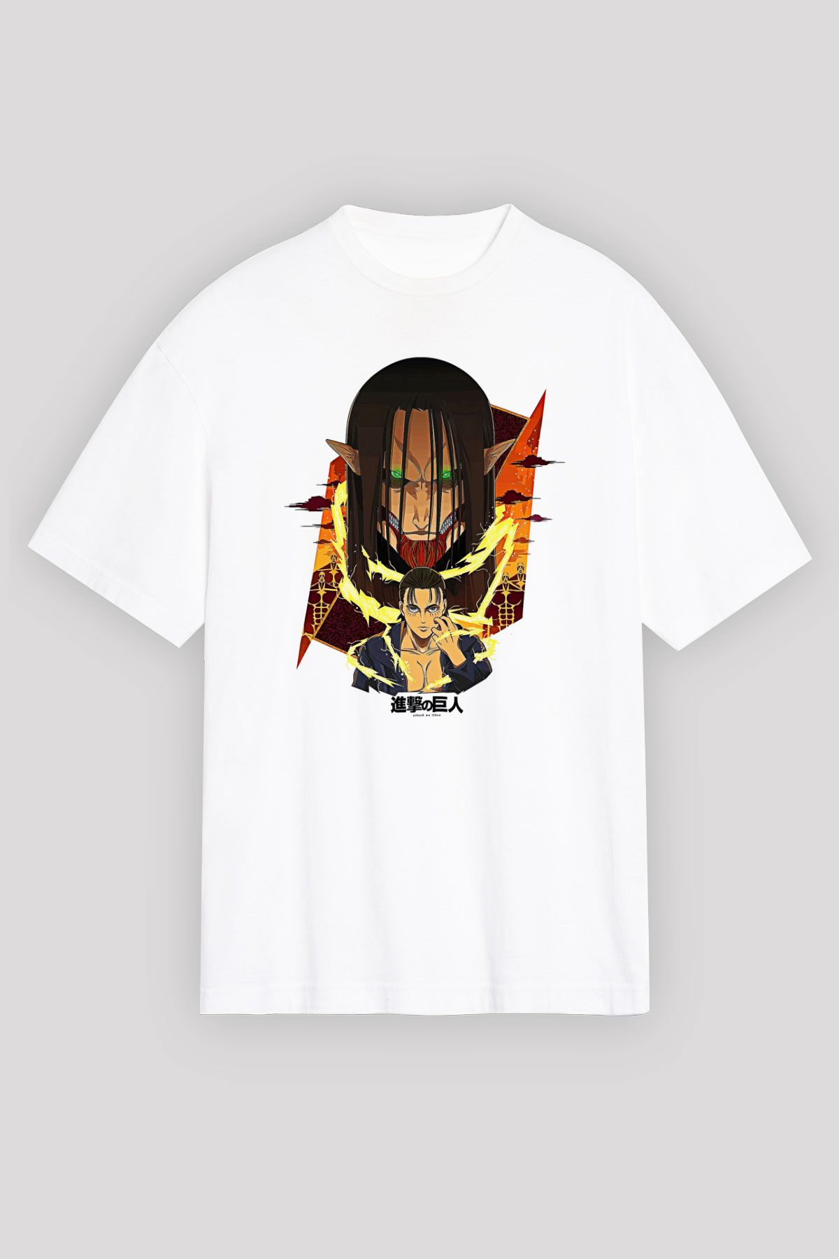 Attack On Titan Baskılı Unisex Siyah Oversize Tişört - Tshirt