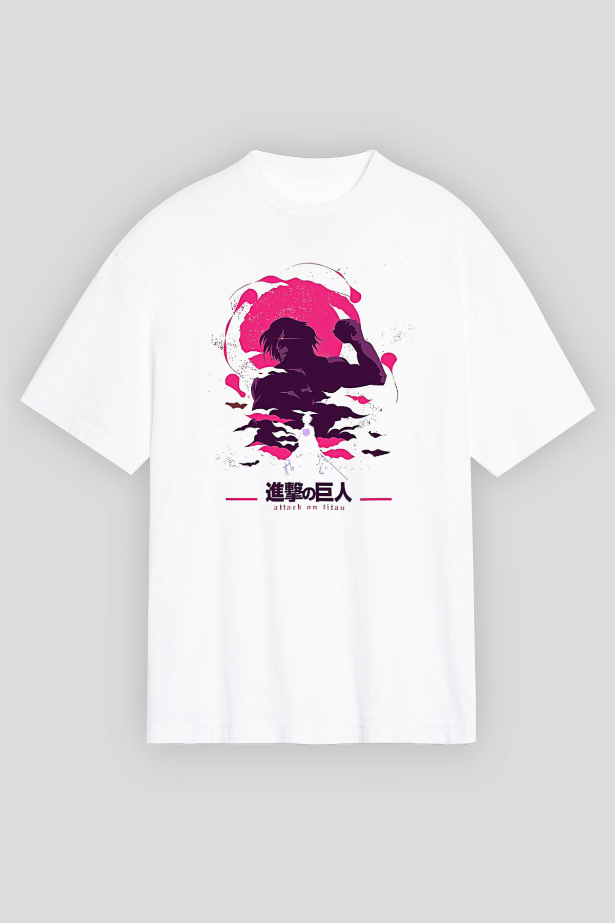 Attack On Titan Baskılı Unisex Siyah Oversize Tişört - Tshirt