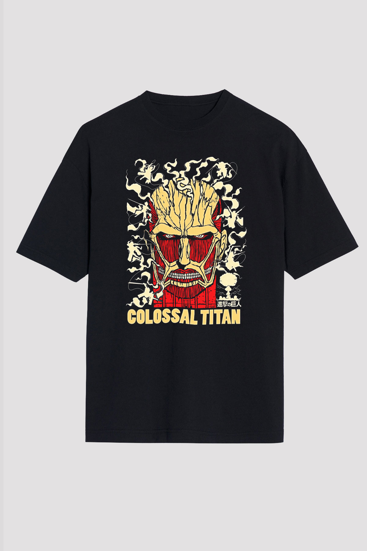 Attack On Titan Baskılı Unisex Siyah Oversize Tişört - Tshirt