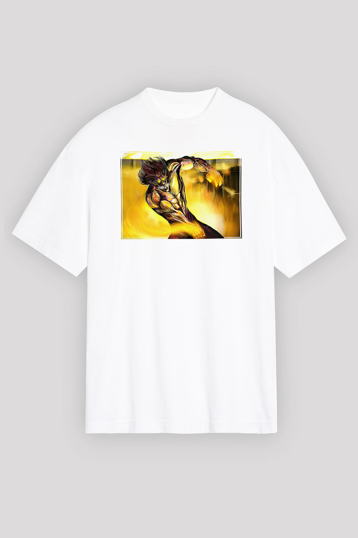 Attack On Titan Baskılı Unisex Siyah Oversize Tişört - Tshirt
