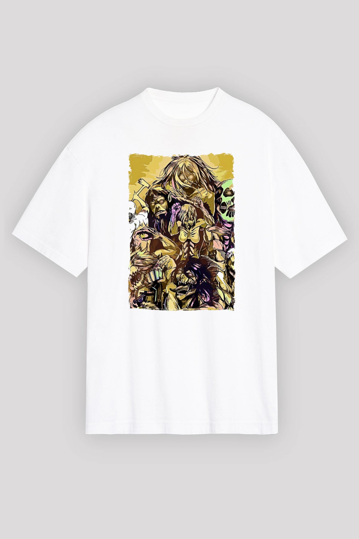 Attack On Titan Baskılı Unisex Siyah Oversize Tişört - Tshirt