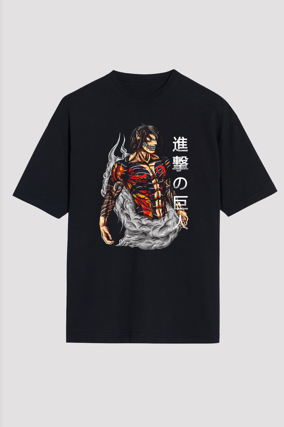 Attack On Titan Baskılı Unisex Siyah Oversize Tişört - Tshirt