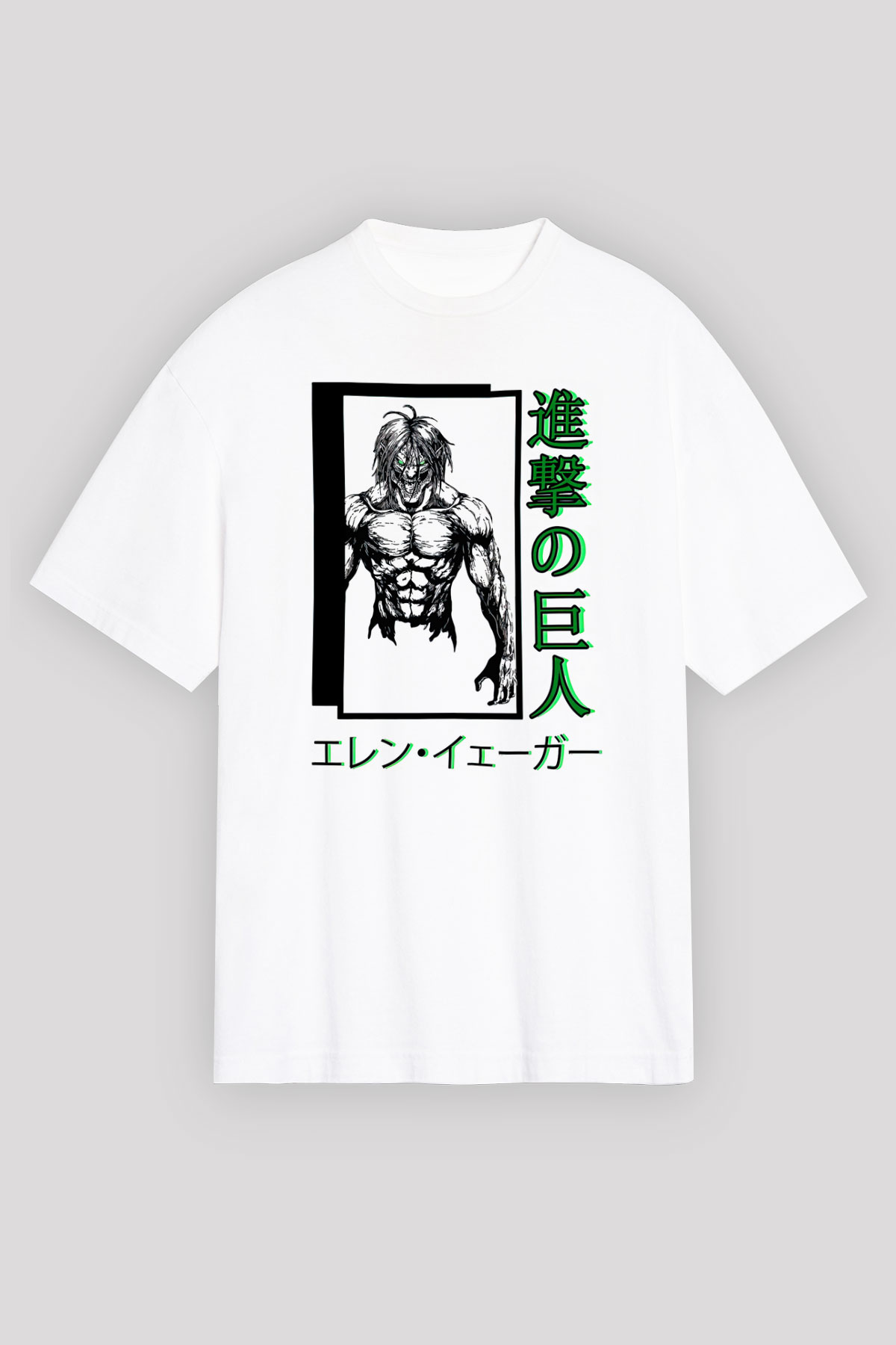 Attack On Titan Baskılı Unisex Siyah Oversize Tişört - Tshirt