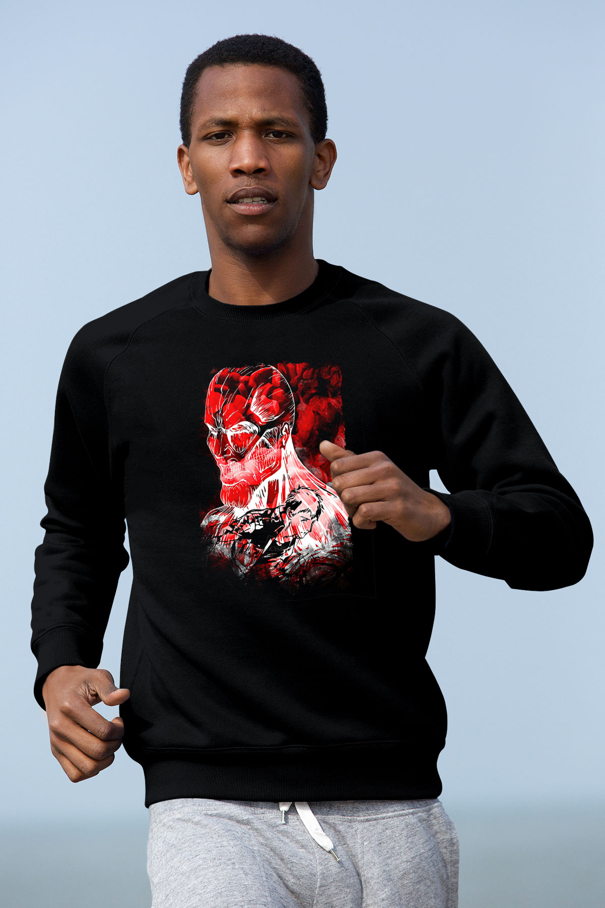 Attack On Titan Baskılı Unisex Siyah Sweatshirt