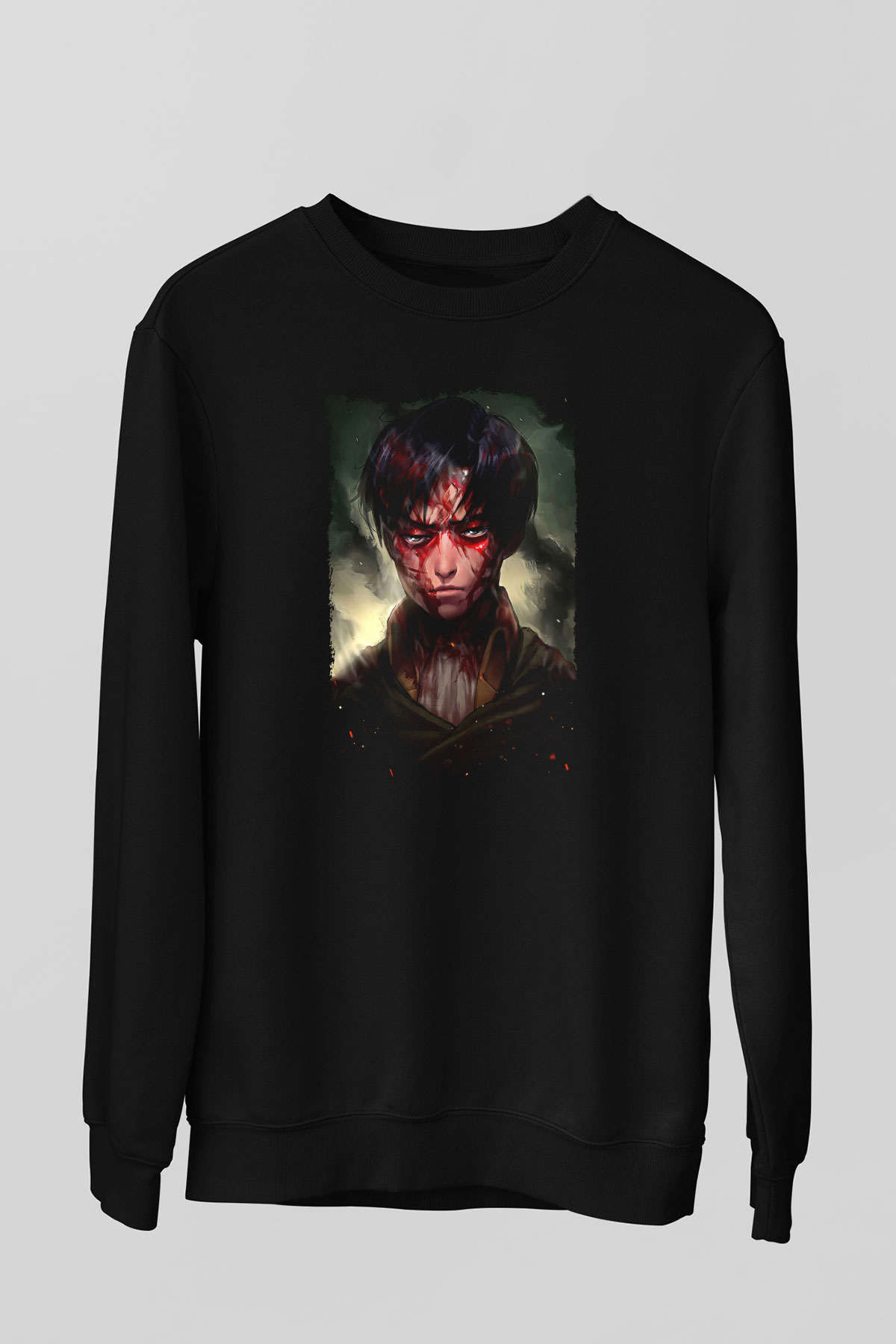 Attack On Titan Baskılı Unisex Siyah Sweatshirt