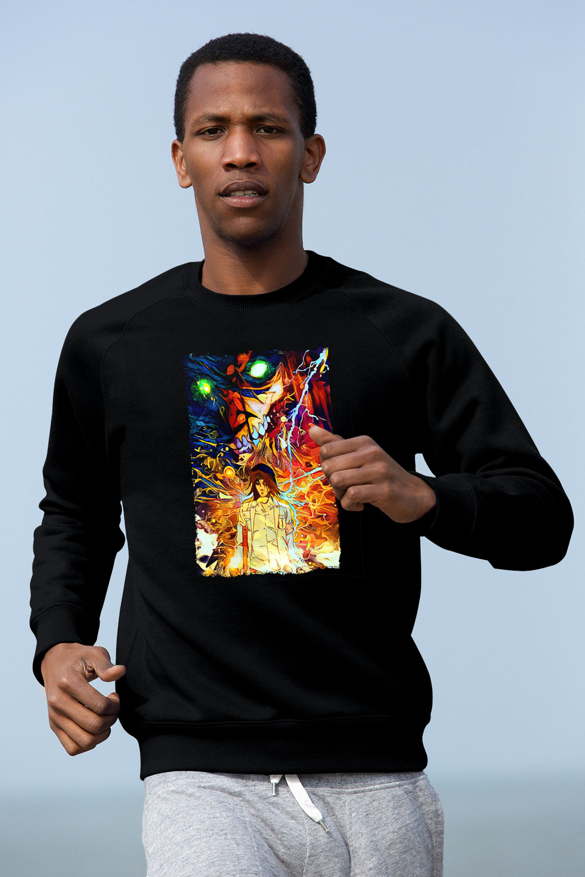 Attack On Titan Baskılı Unisex Siyah Sweatshirt