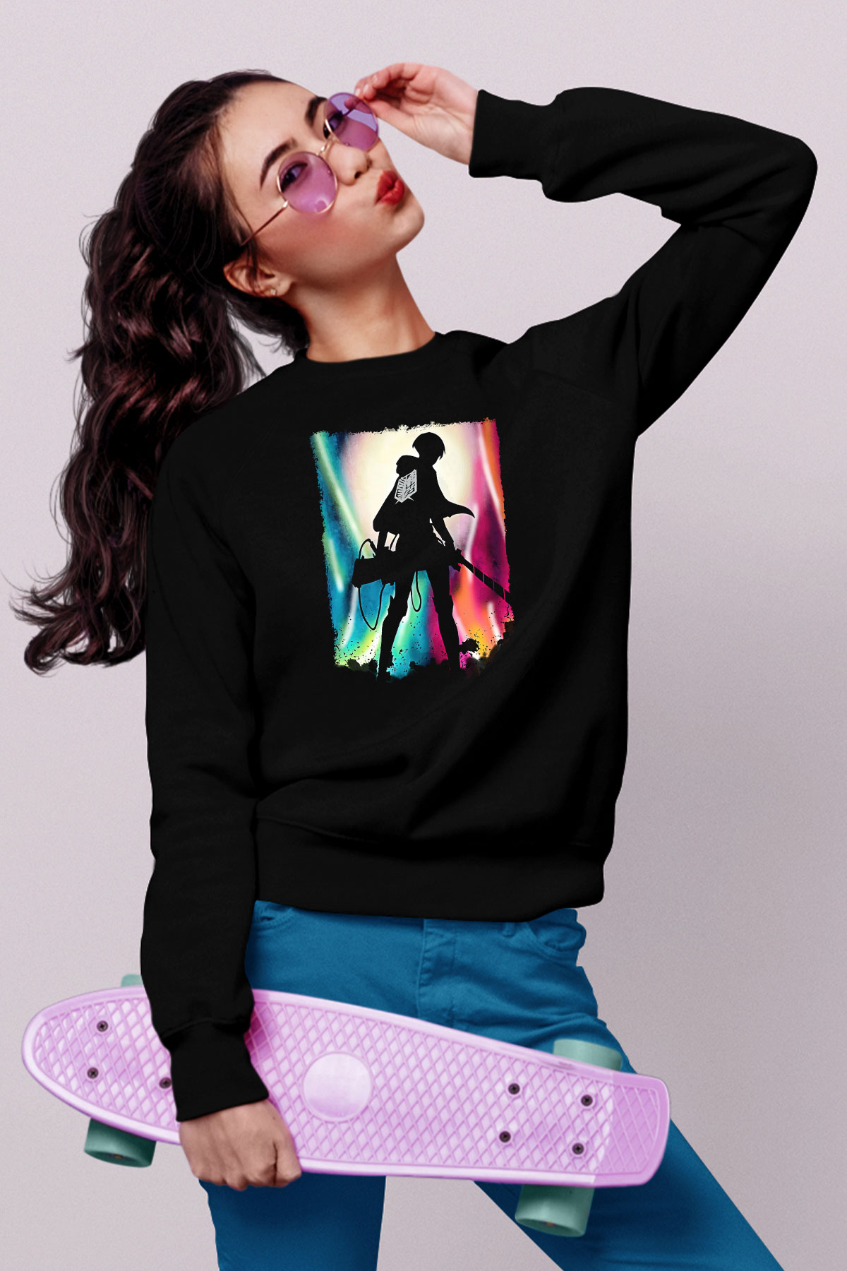 Attack On Titan Baskılı Unisex Siyah Sweatshirt
