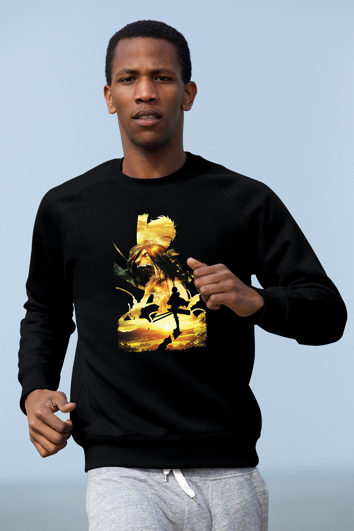 Attack On Titan Baskılı Unisex Siyah Sweatshirt