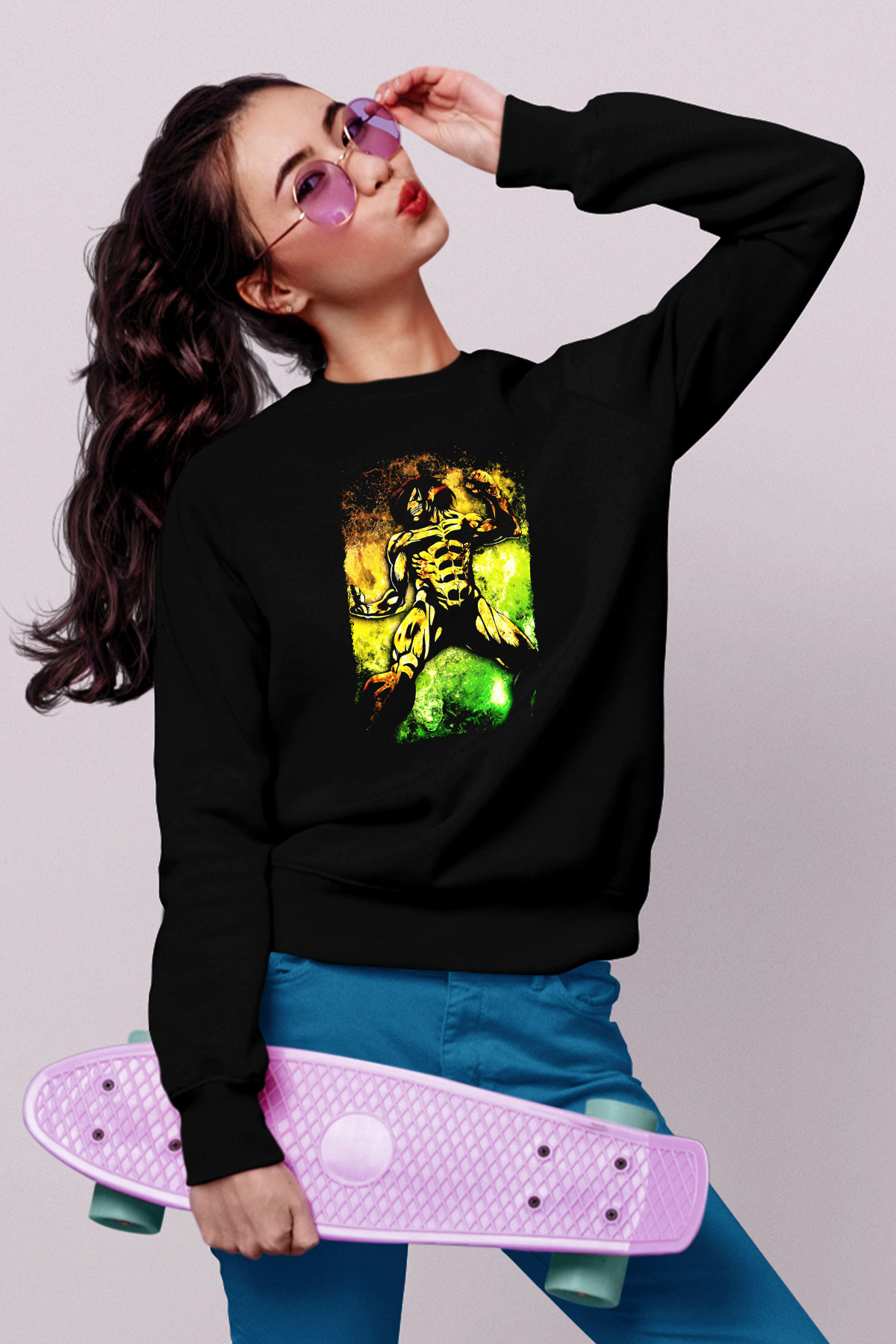 Attack On Titan Baskılı Unisex Siyah Sweatshirt