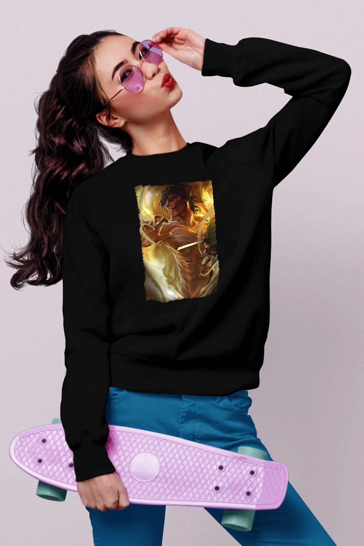 Attack On Titan Baskılı Unisex Siyah Sweatshirt