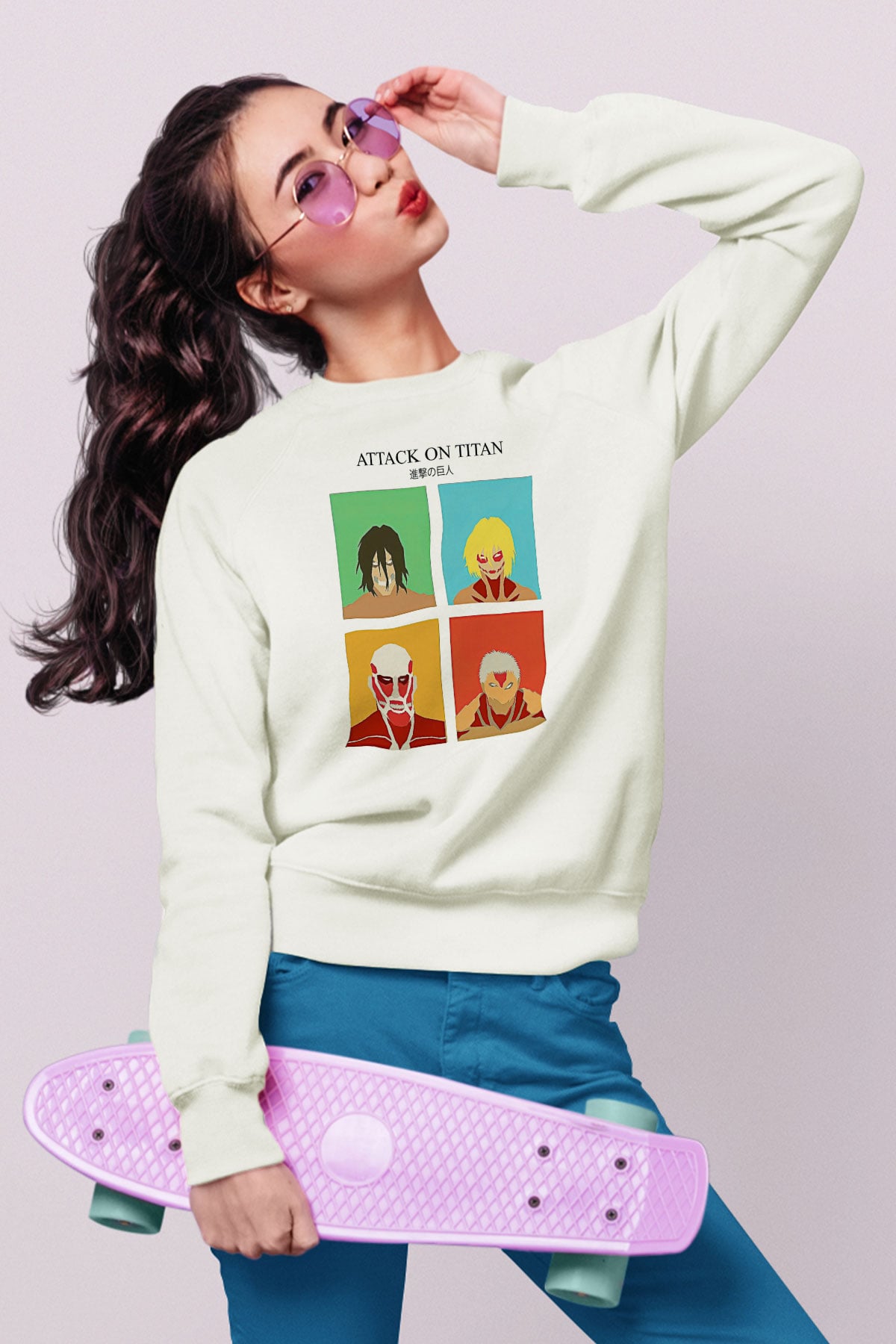 Attack On Titan Baskılı Unisex Siyah Sweatshirt