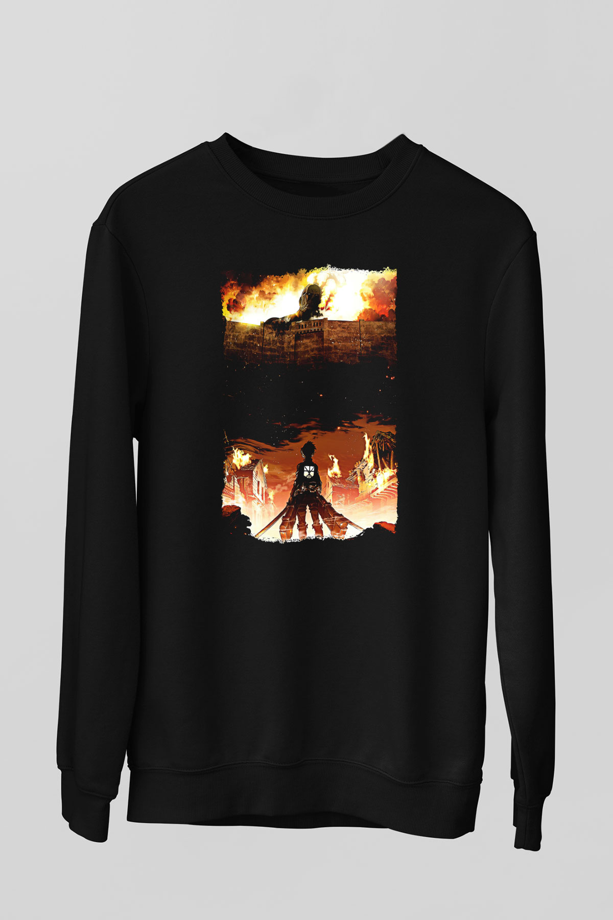 Attack On Titan Baskılı Unisex Siyah Sweatshirt