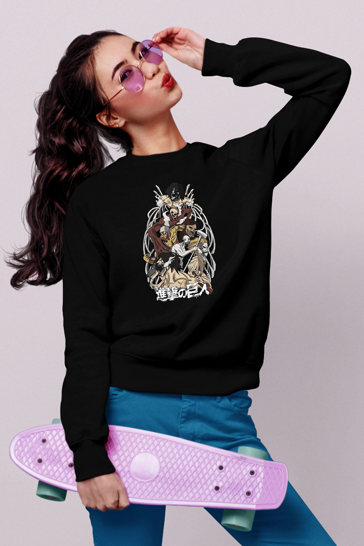 Attack On Titan Baskılı Unisex Siyah Sweatshirt
