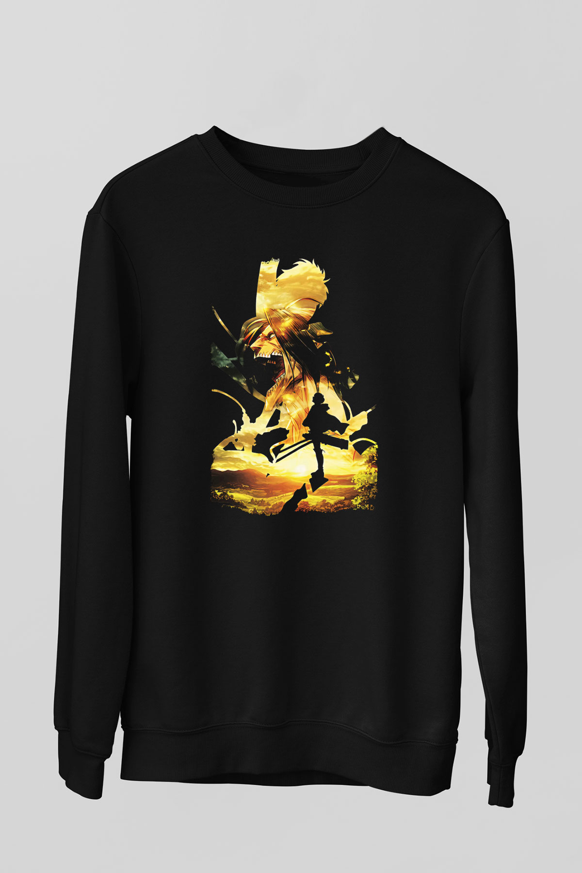 Attack On Titan Baskılı Unisex Siyah Sweatshirt