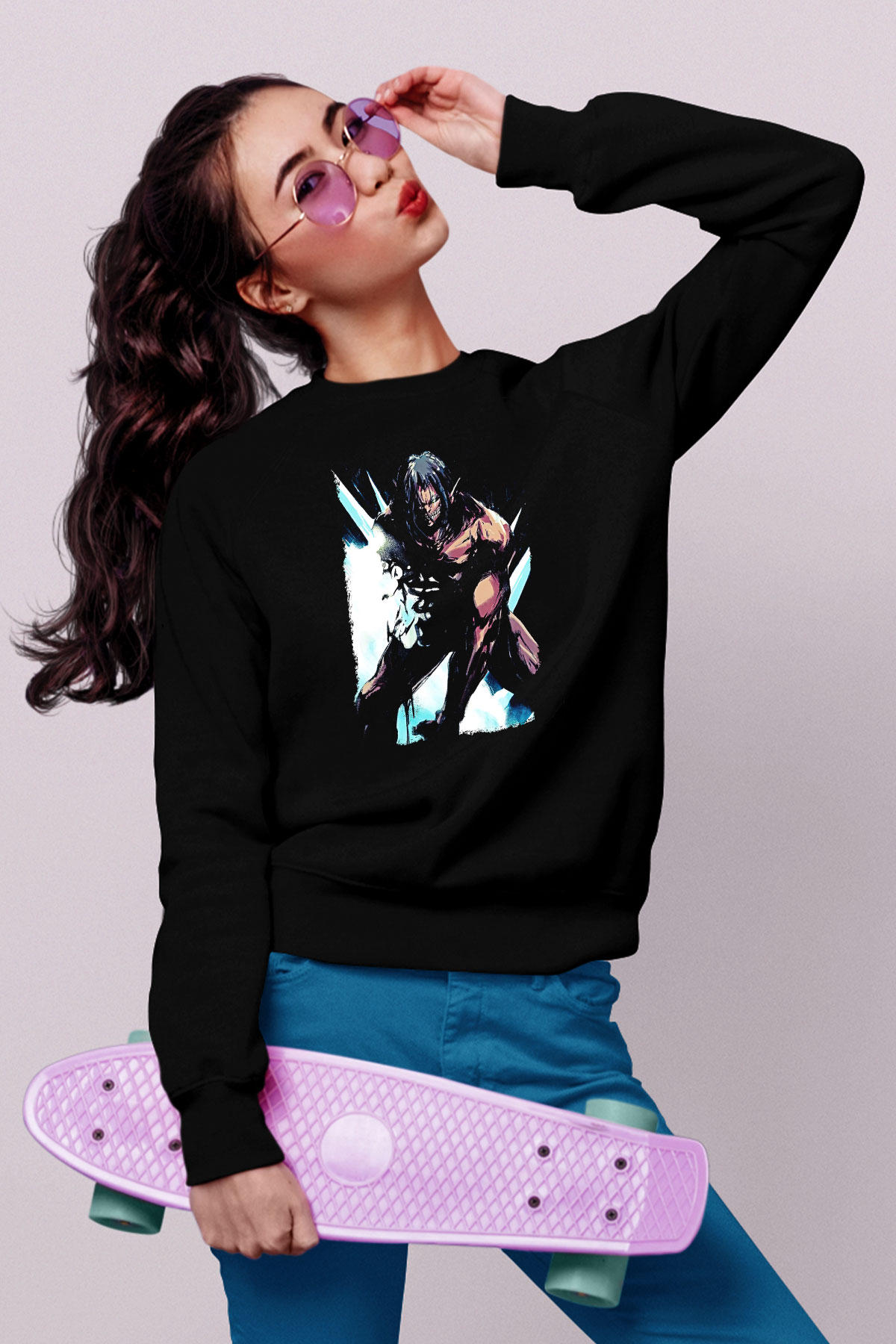 Attack On Titan Baskılı Unisex Siyah Sweatshirt