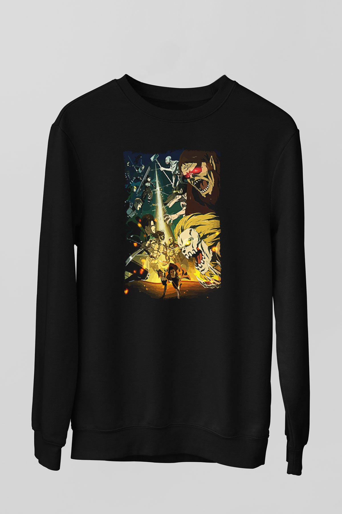 Attack On Titan Baskılı Unisex Siyah Sweatshirt