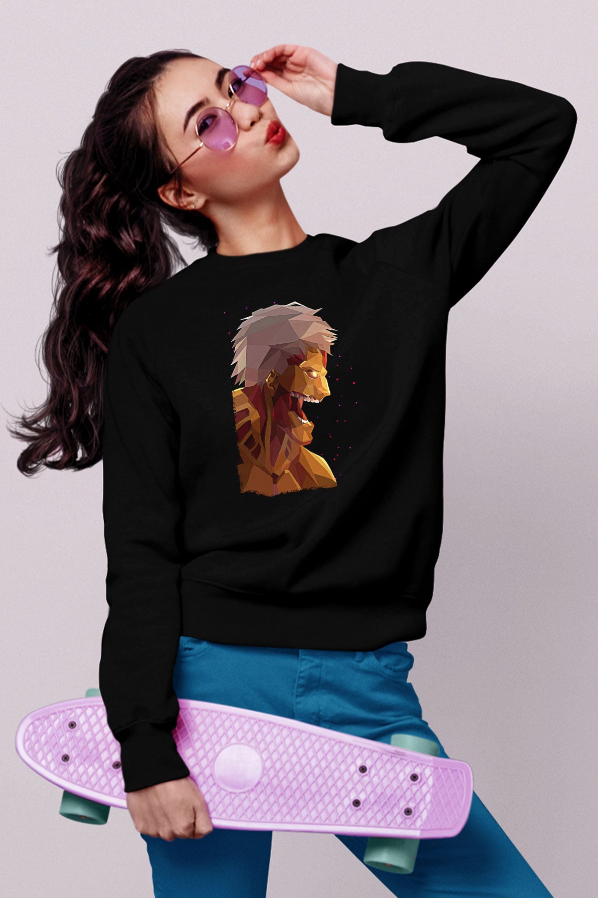 Attack On Titan Baskılı Unisex Siyah Sweatshirt