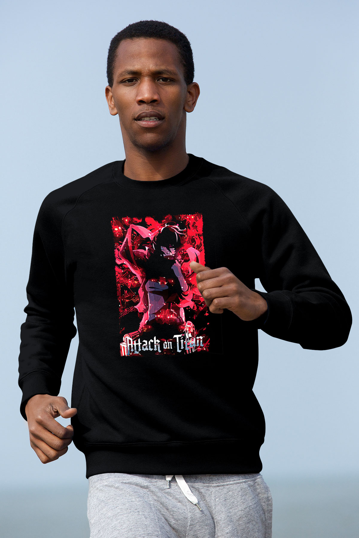 Attack On Titan Baskılı Unisex Siyah Sweatshirt