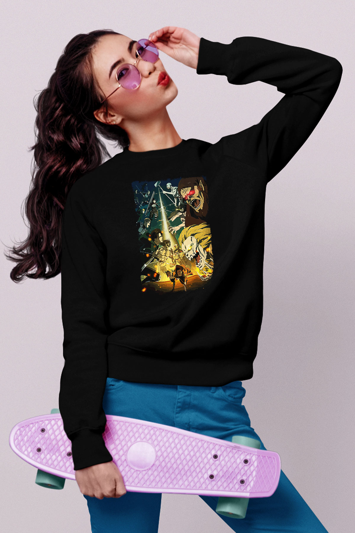 Attack On Titan Baskılı Unisex Siyah Sweatshirt