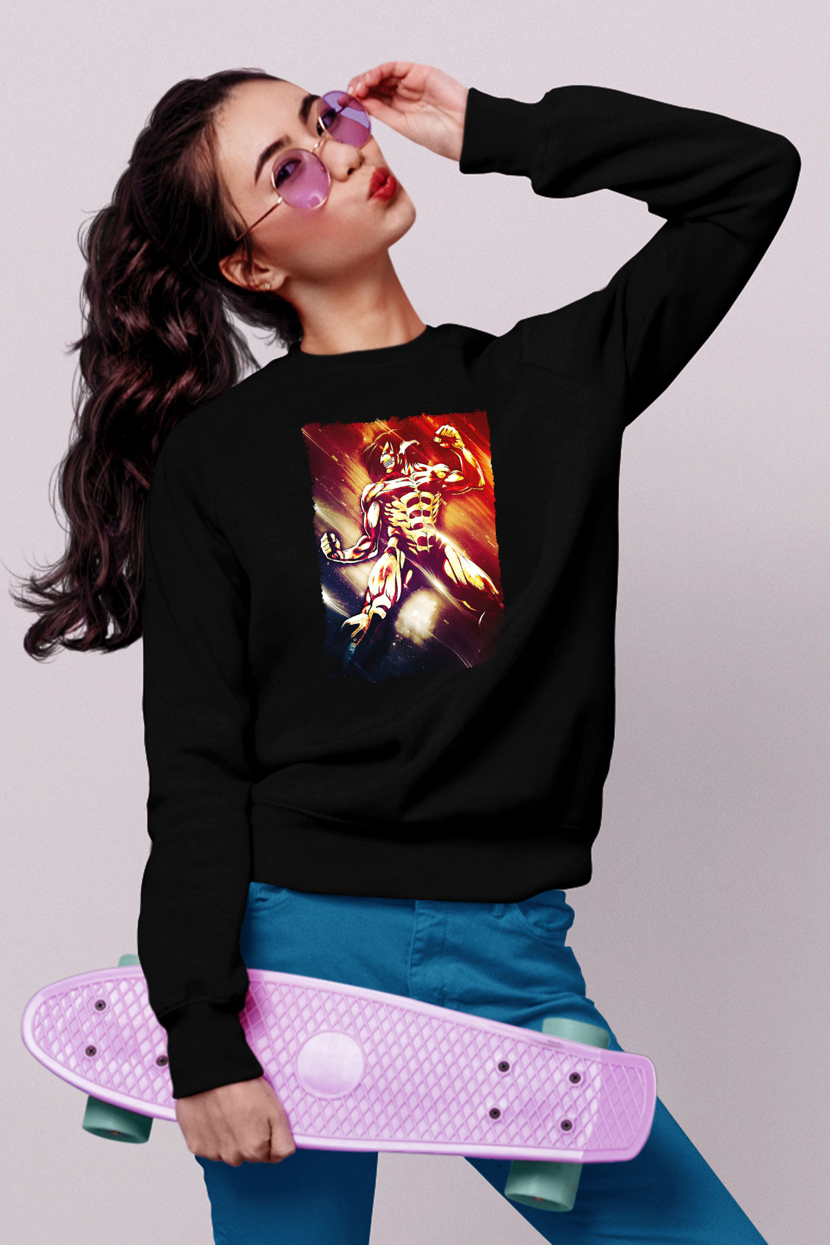 Attack On Titan Baskılı Unisex Siyah Sweatshirt