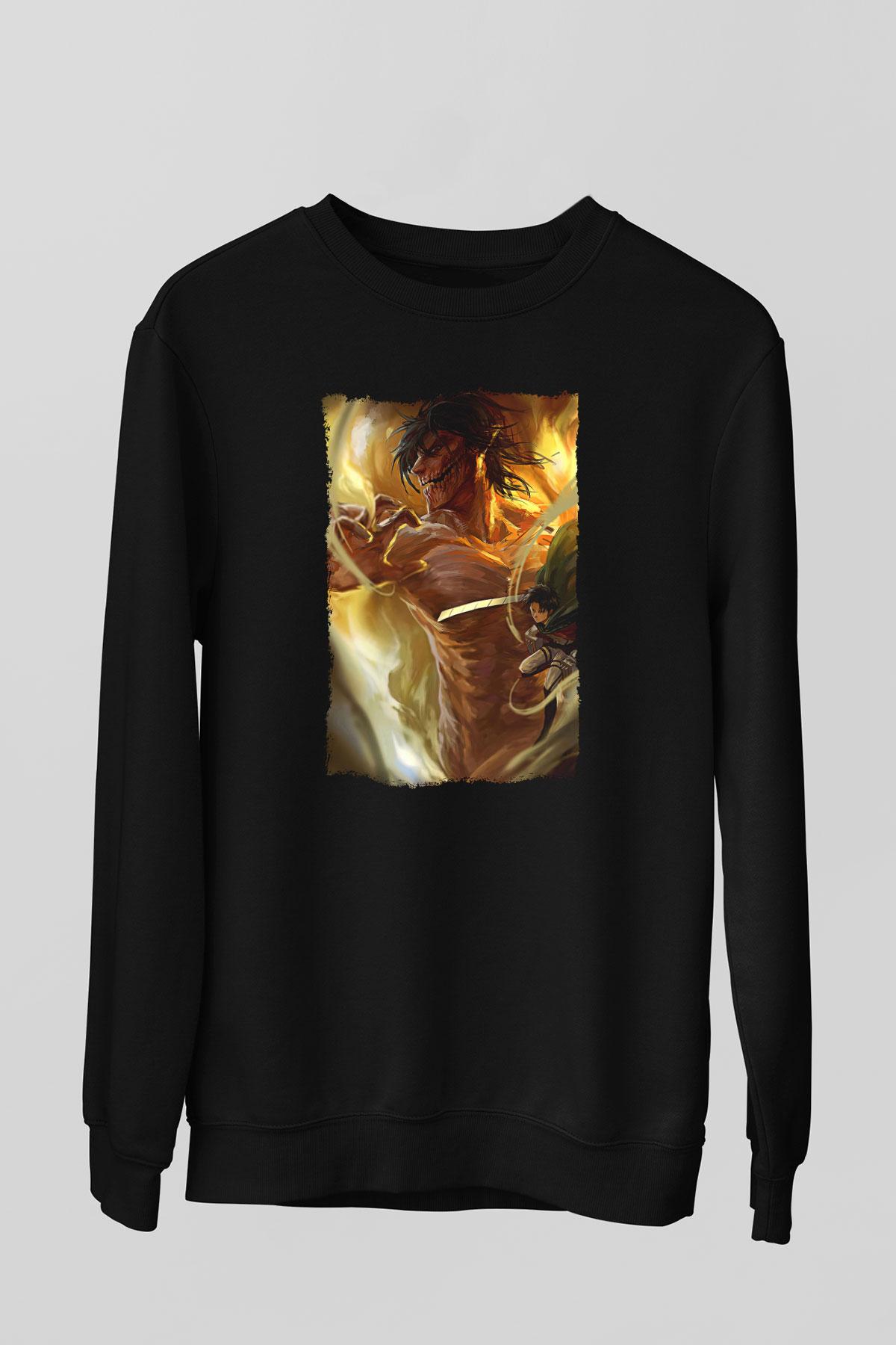 Attack On Titan Baskılı Unisex Siyah Sweatshirt