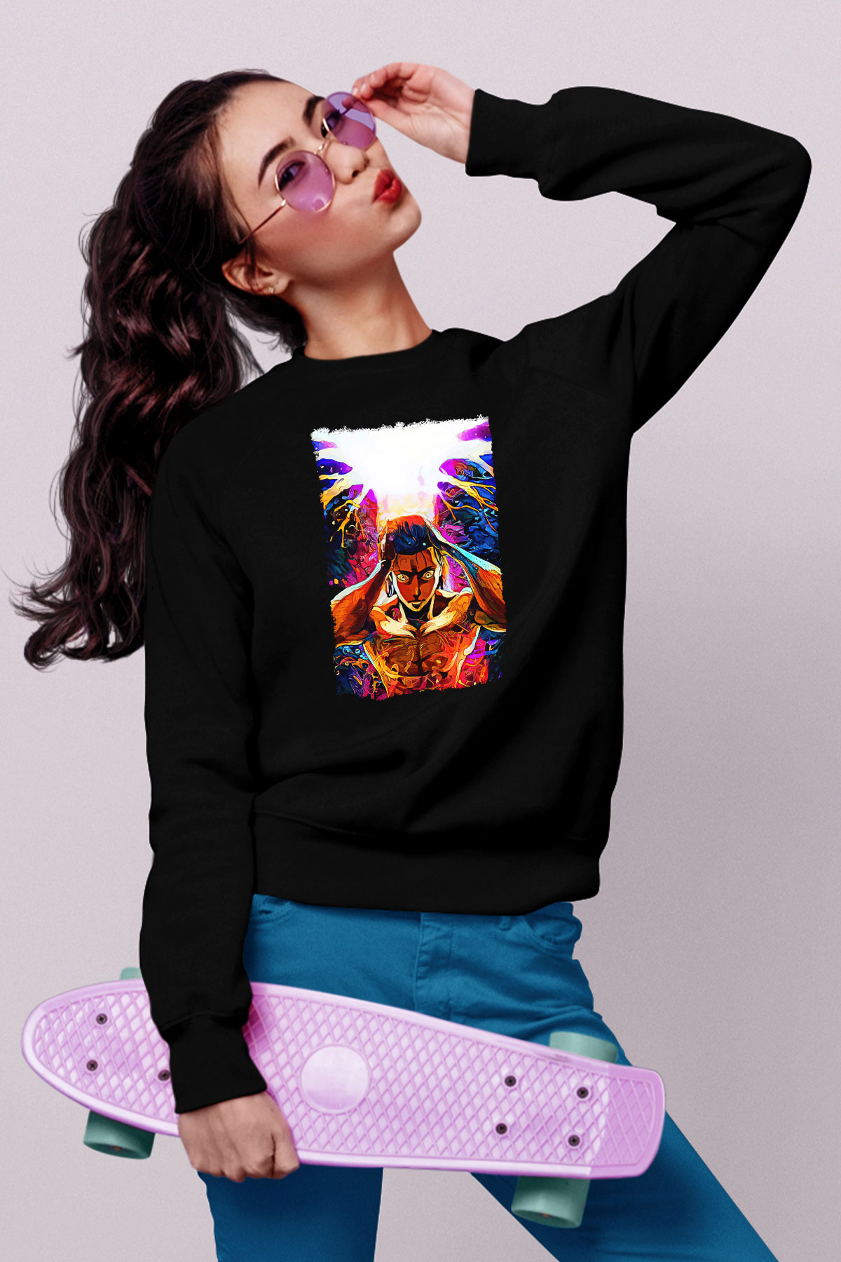 Attack On Titan Baskılı Unisex Siyah Sweatshirt