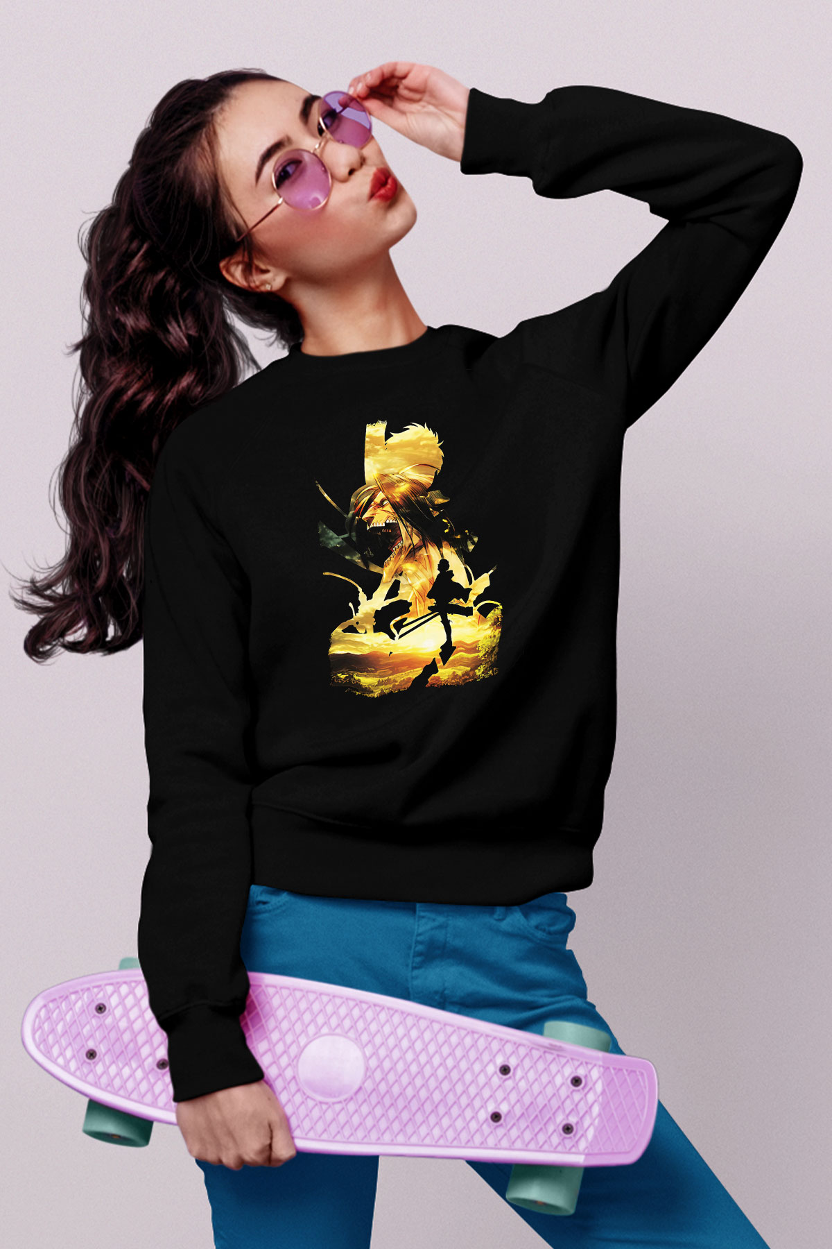 Attack On Titan Baskılı Unisex Siyah Sweatshirt