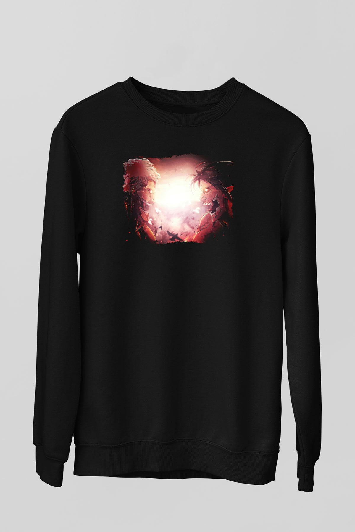 Attack On Titan Baskılı Unisex Siyah Sweatshirt