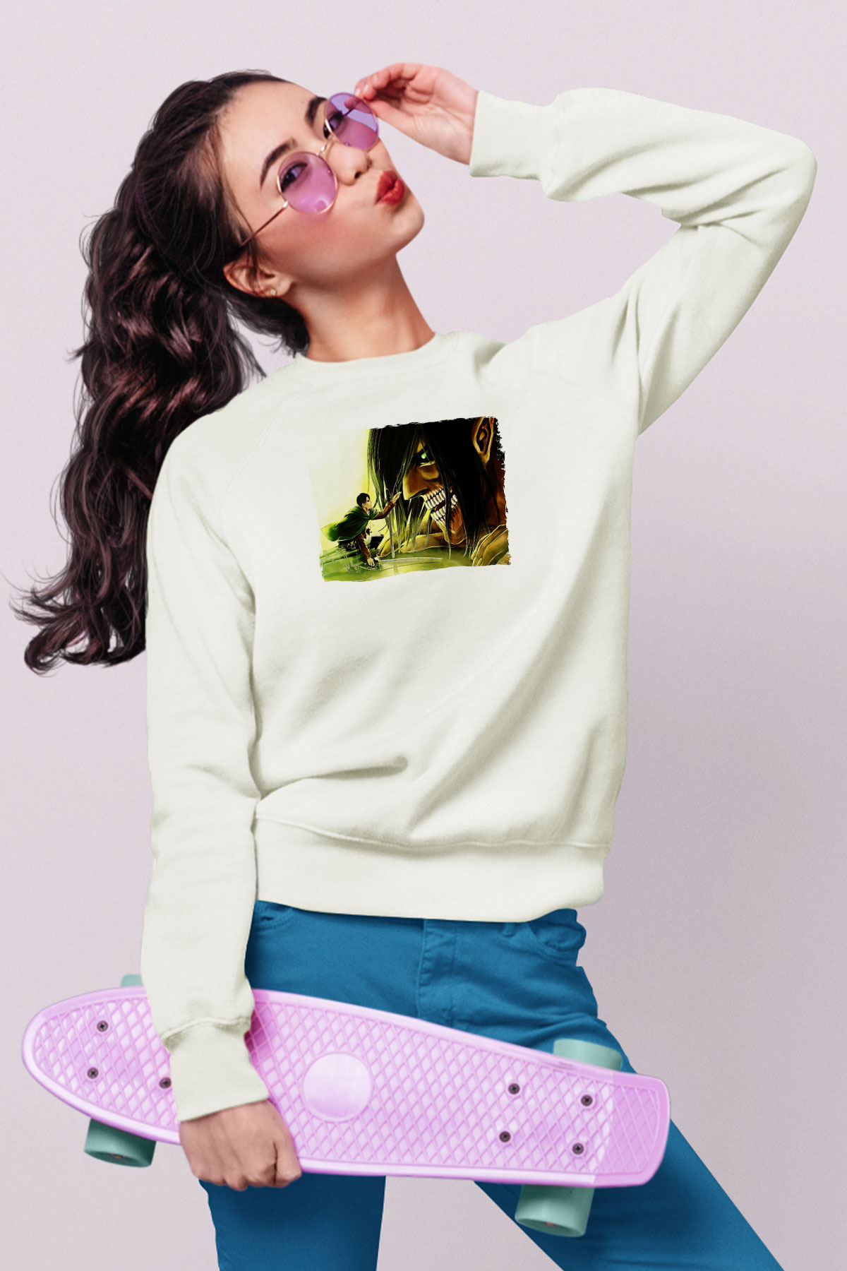 Attack On Titan Baskılı Unisex Siyah Sweatshirt