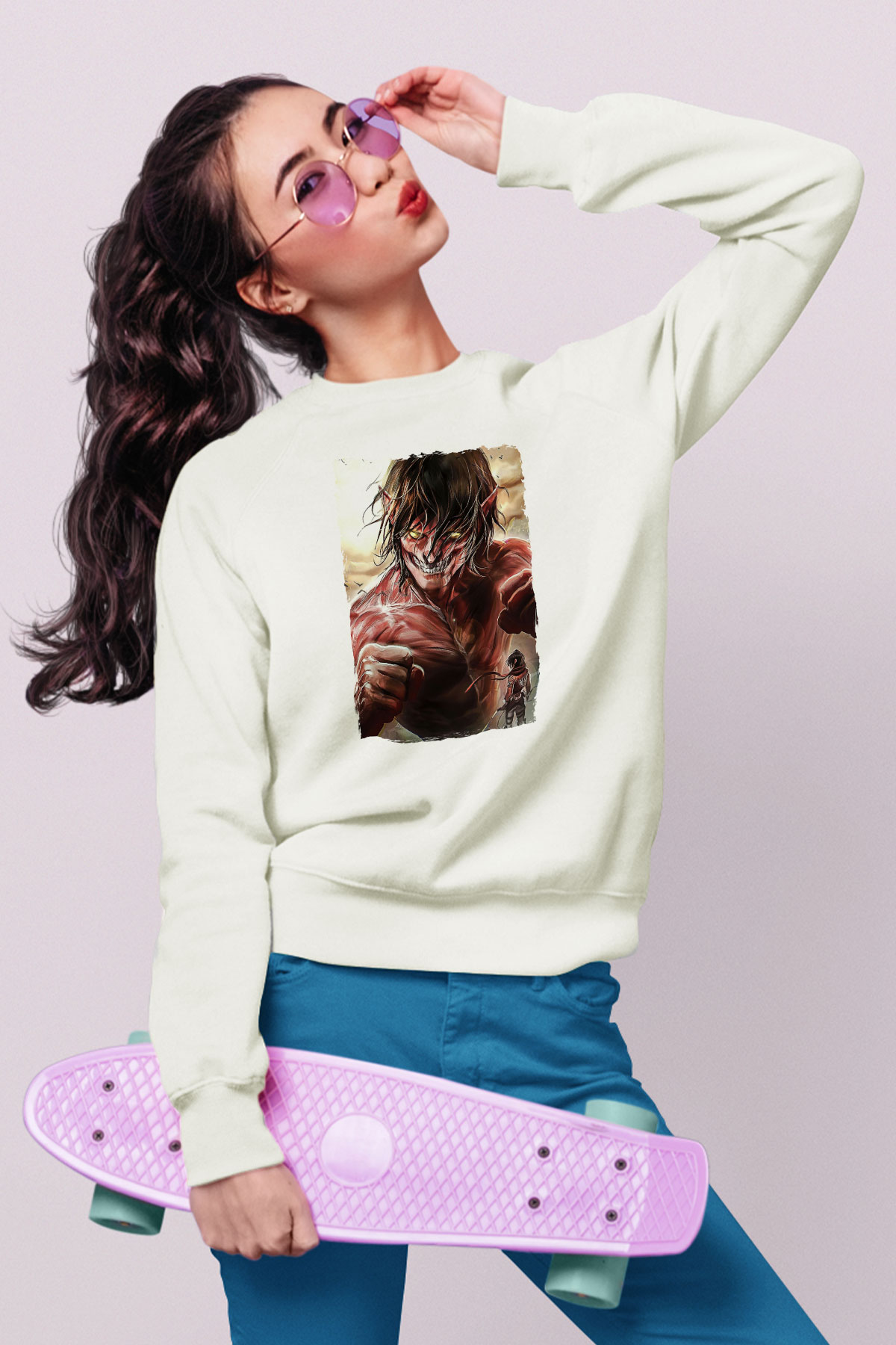 Attack On Titan Baskılı Unisex Siyah Sweatshirt