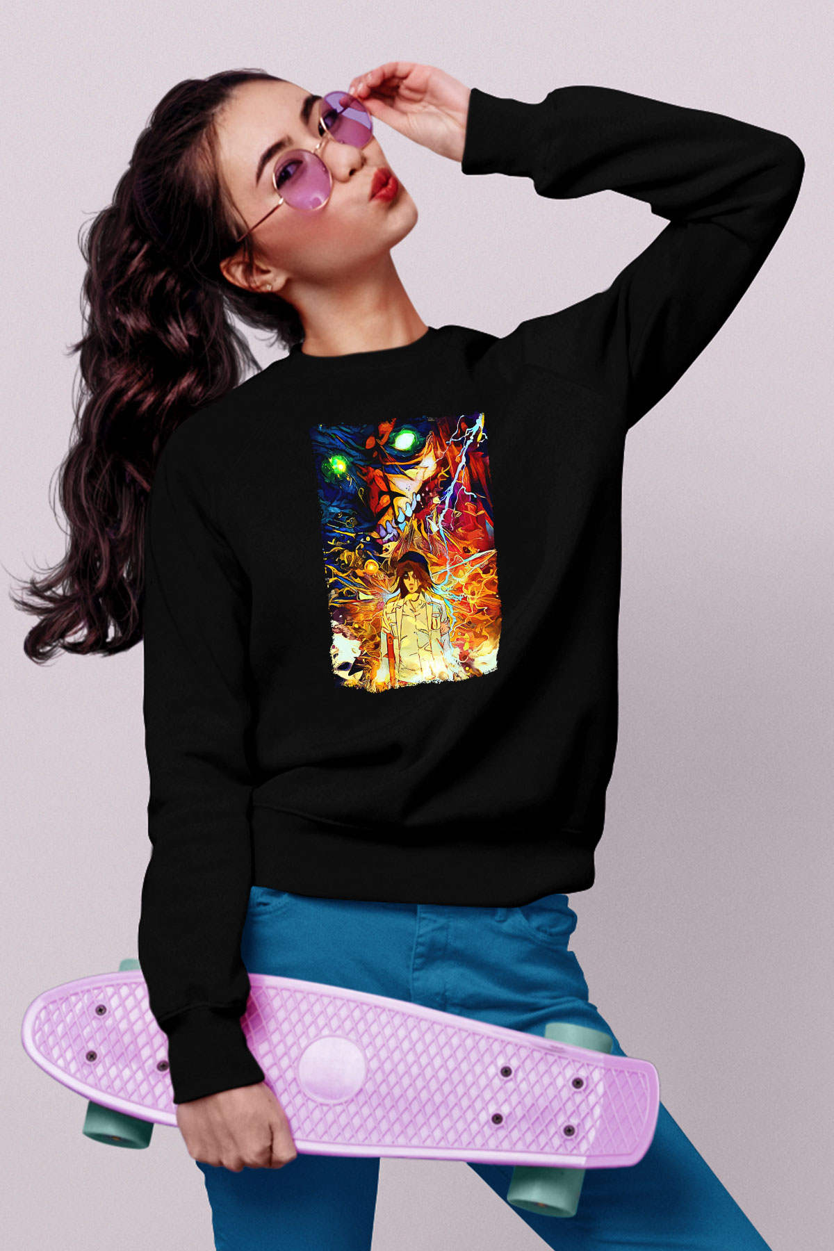 Attack On Titan Baskılı Unisex Siyah Sweatshirt