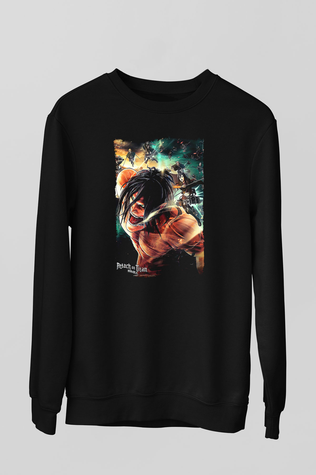Attack On Titan Baskılı Unisex Siyah Sweatshirt