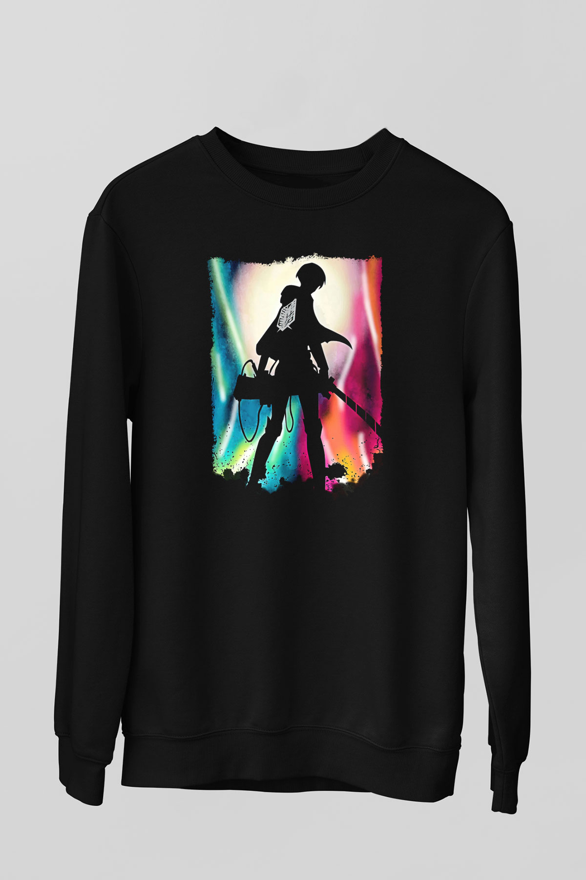 Attack On Titan Baskılı Unisex Siyah Sweatshirt