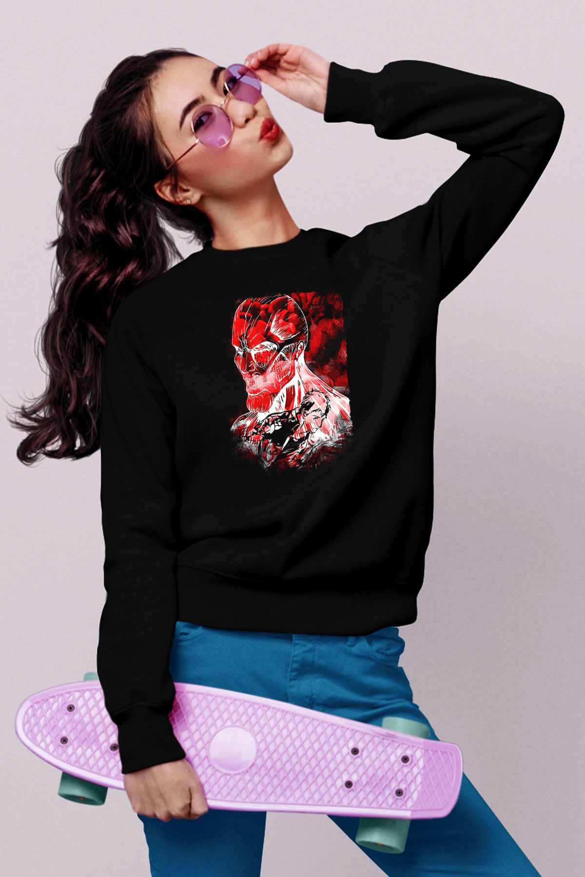 Attack On Titan Baskılı Unisex Siyah Sweatshirt