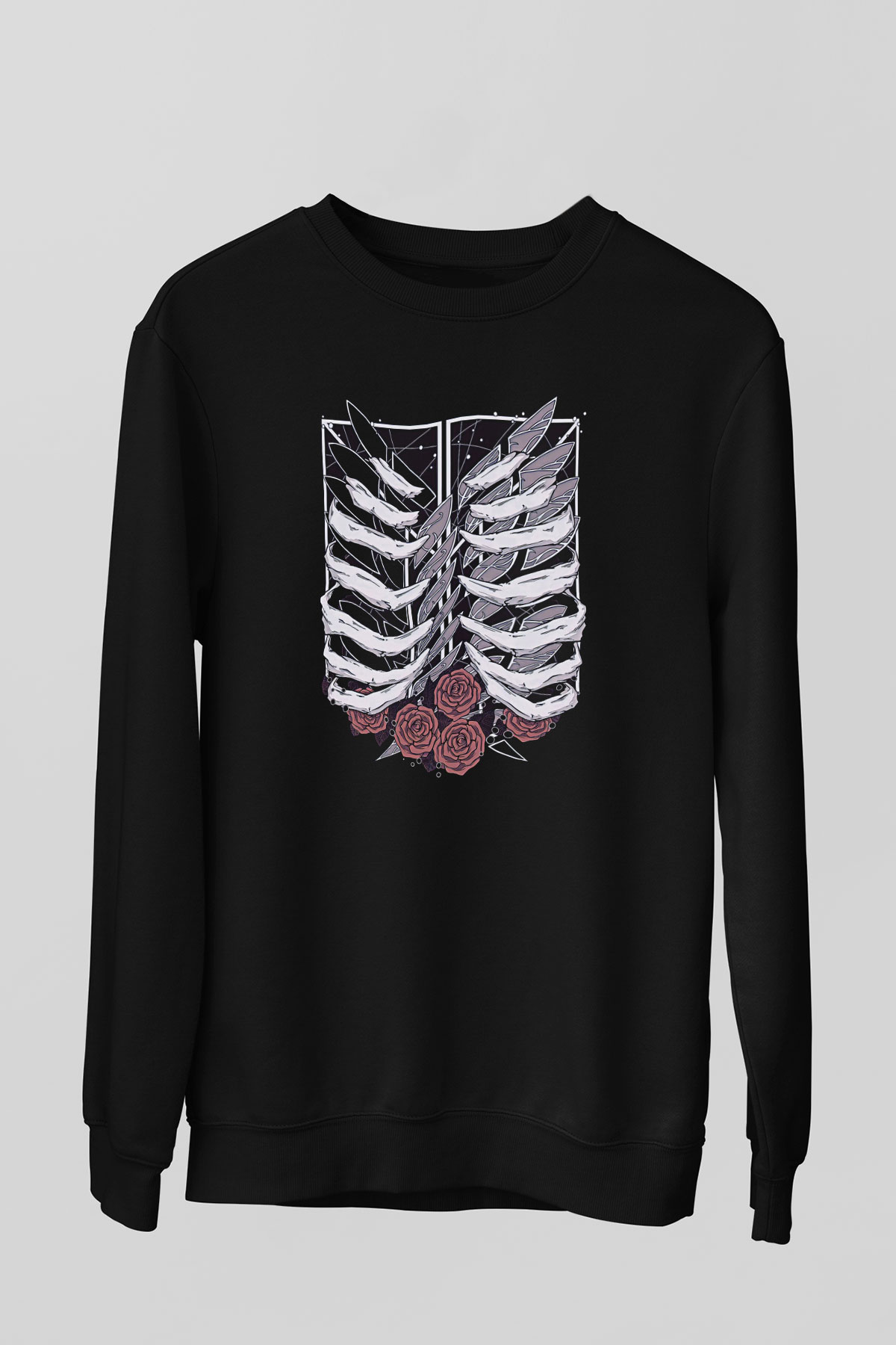 Attack On Titan Baskılı Unisex Siyah Sweatshirt