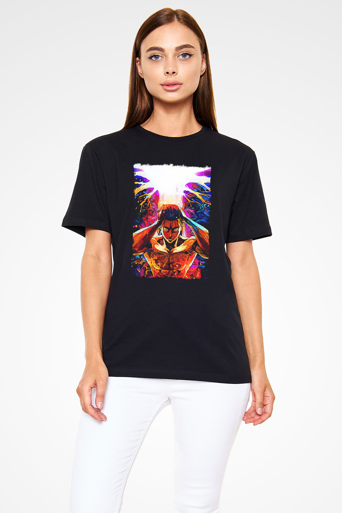 Attack On Titan Baskılı Unisex Siyah Tişört - Tshirt