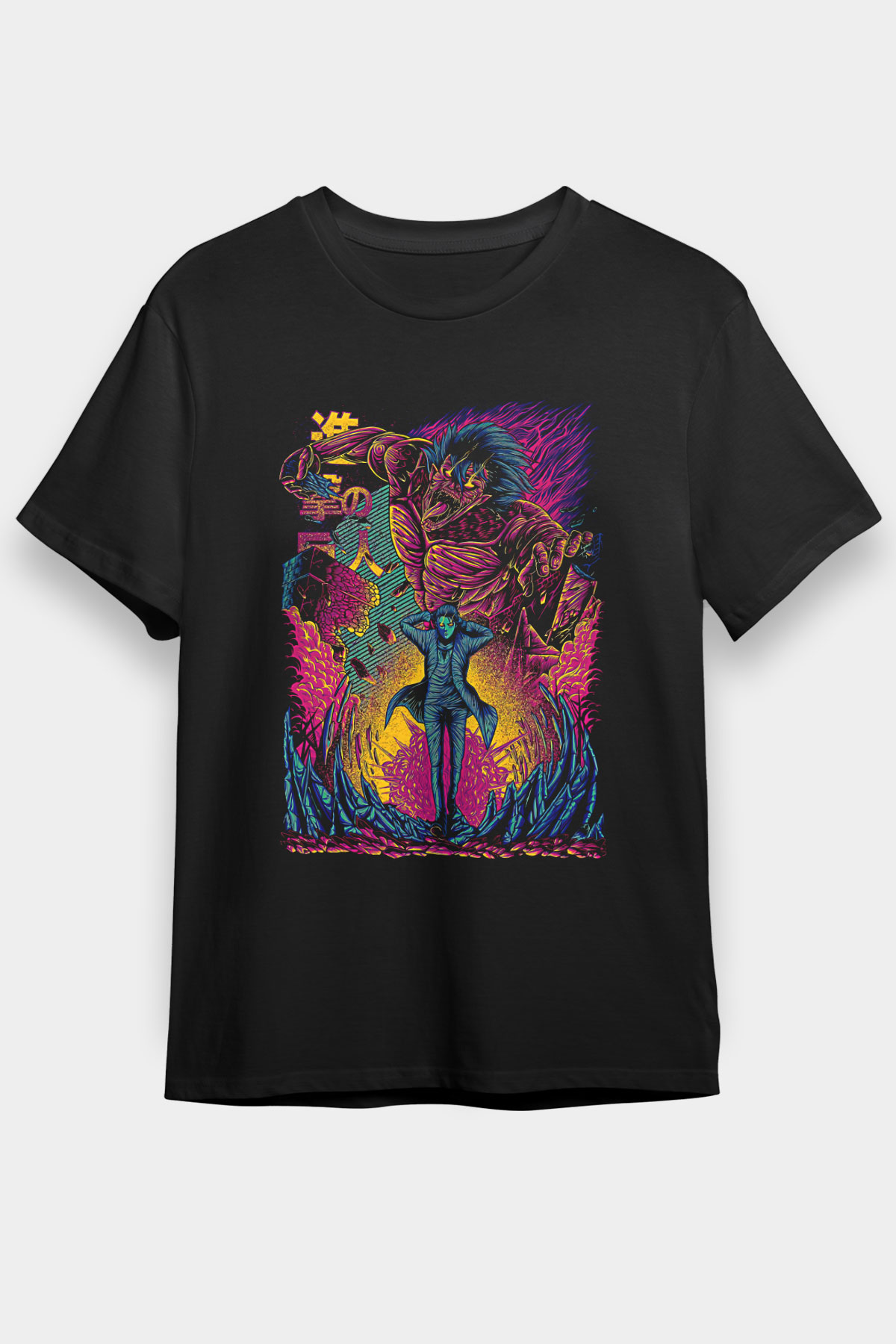 Attack On Titan Baskılı Unisex Siyah Tişört - Tshirt