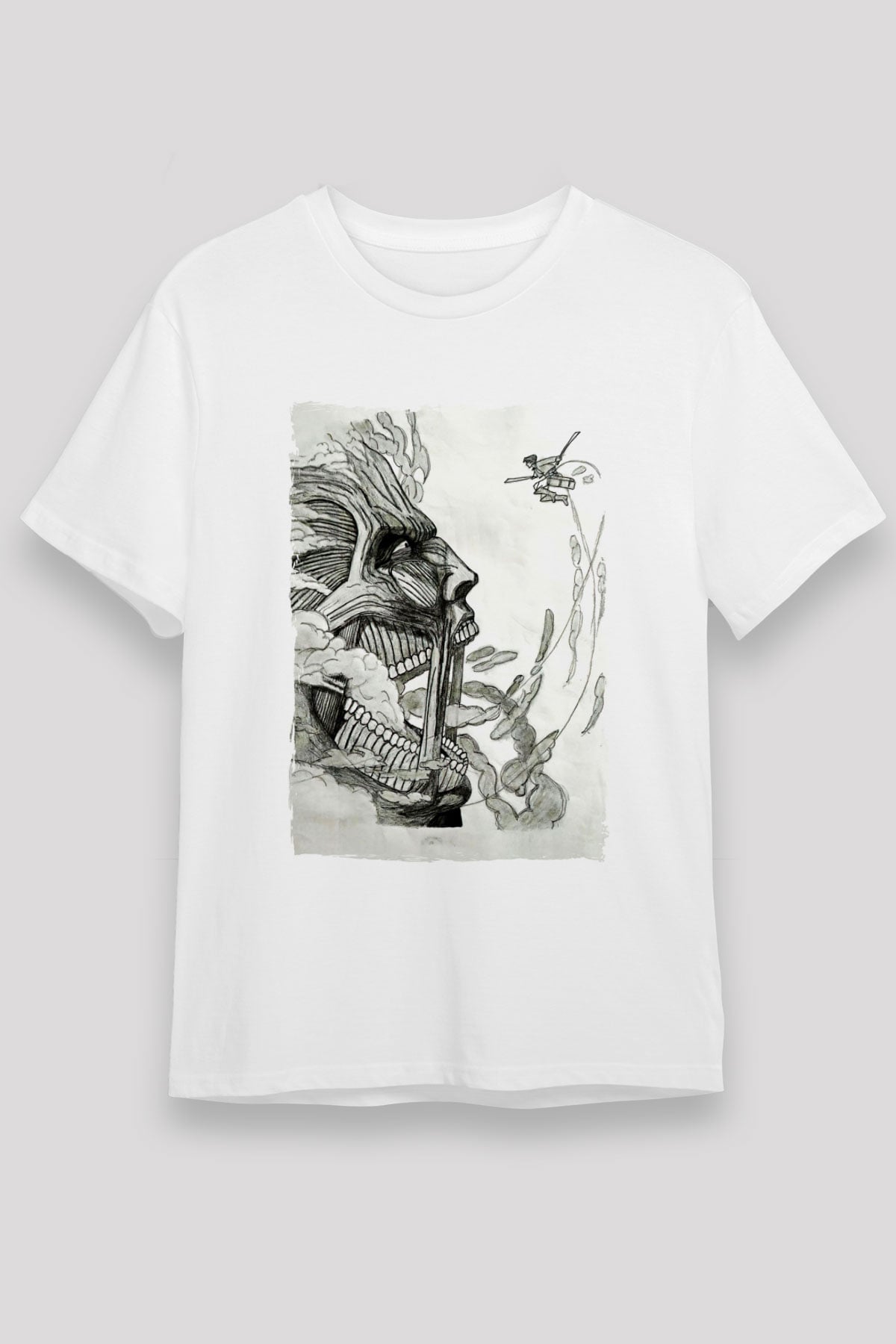 Attack On Titan Baskılı Unisex Siyah Tişört - Tshirt
